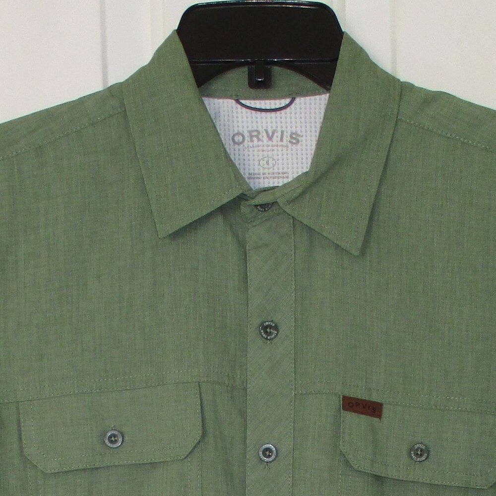 Orvis Mens S/S Green Poly Twin Pocket Casual Shirt NWOT - Size Small